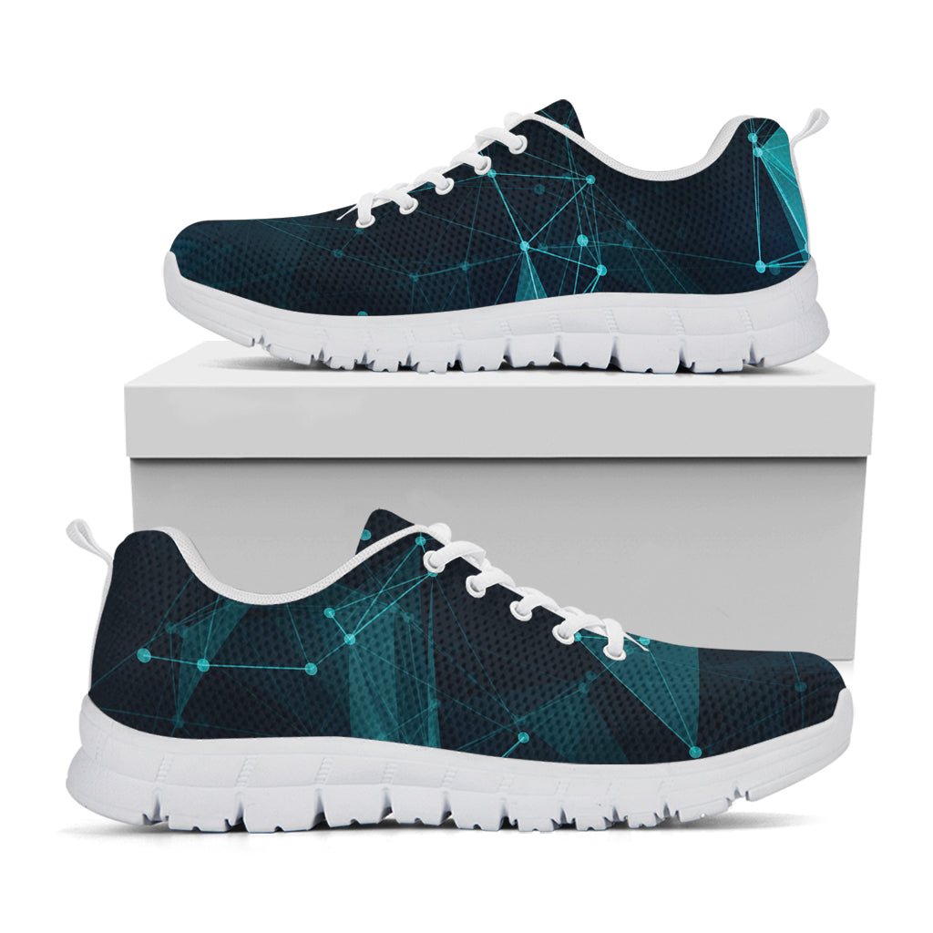 Teal Polygonal Dot Geometric Print White Sneakers