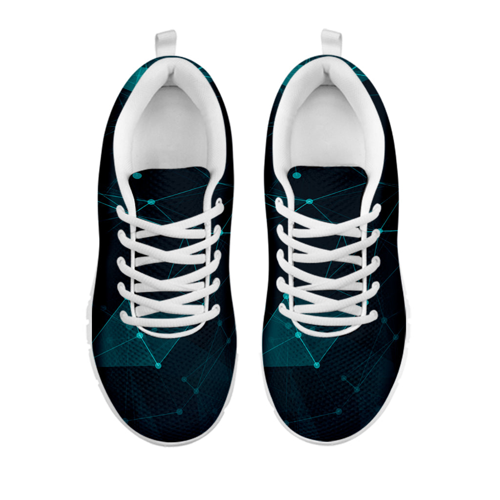 Teal Polygonal Dot Geometric Print White Sneakers