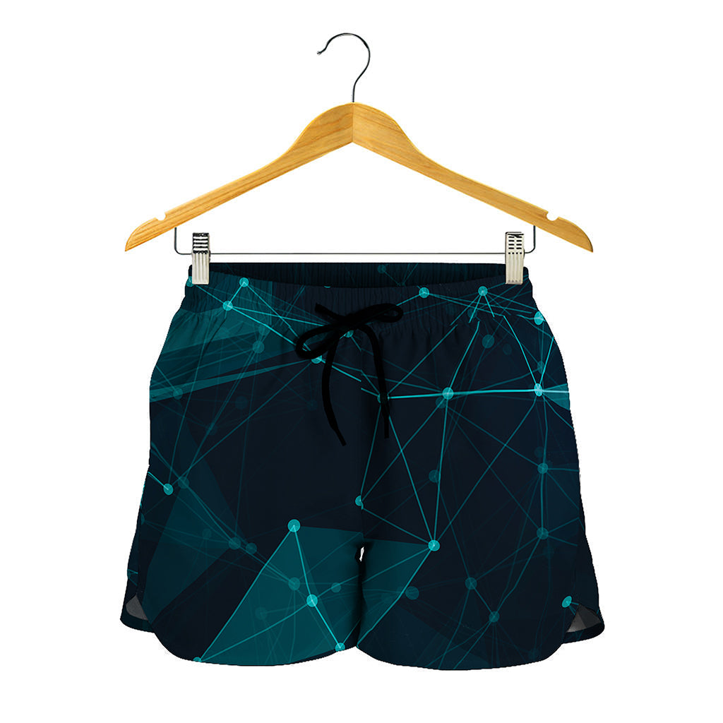 Teal Polygonal Dot Geometric Print Women's Shorts