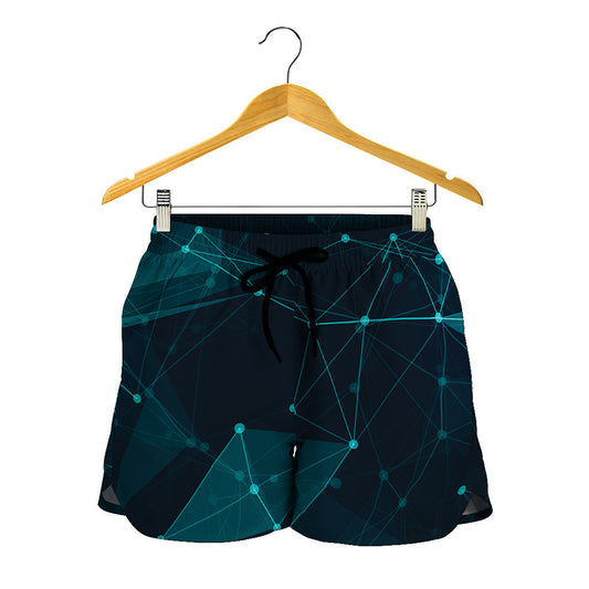 Teal Polygonal Dot Geometric Print Women's Shorts