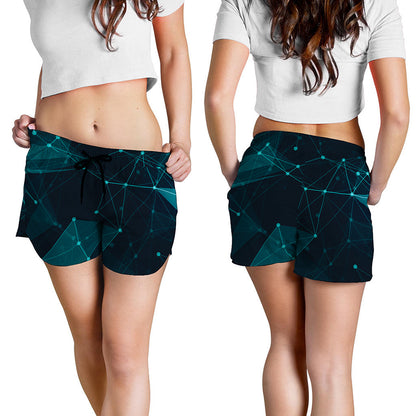 Teal Polygonal Dot Geometric Print Women's Shorts