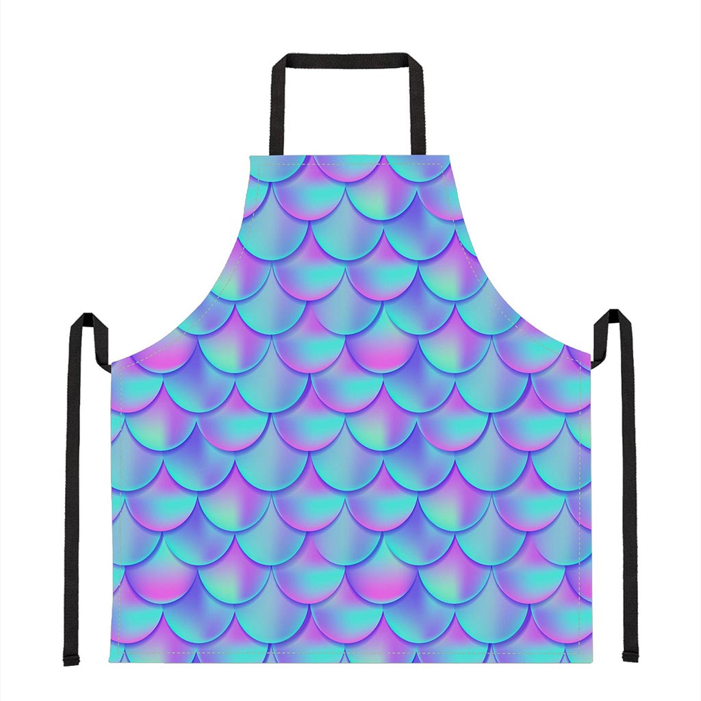 Teal Purple Mermaid Scales Pattern Print Apron