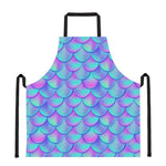 Teal Purple Mermaid Scales Pattern Print Apron