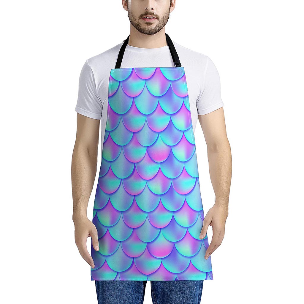 Teal Purple Mermaid Scales Pattern Print Apron