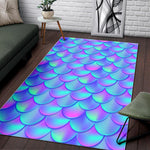 Teal Purple Mermaid Scales Pattern Print Area Rug GearFrost