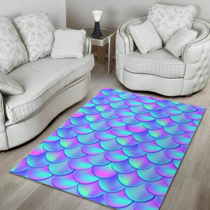 Teal Purple Mermaid Scales Pattern Print Area Rug GearFrost