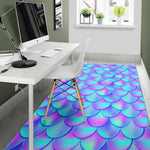 Teal Purple Mermaid Scales Pattern Print Area Rug GearFrost