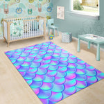 Teal Purple Mermaid Scales Pattern Print Area Rug GearFrost