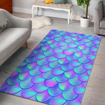 Teal Purple Mermaid Scales Pattern Print Area Rug GearFrost