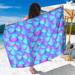 Teal Purple Mermaid Scales Pattern Print Beach Sarong Wrap
