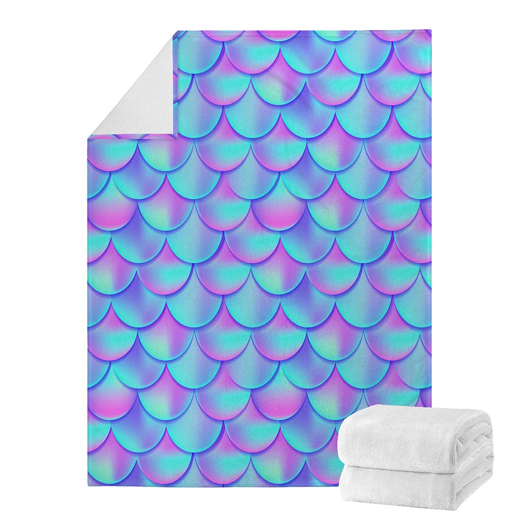 Teal Purple Mermaid Scales Pattern Print Blanket