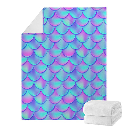 Teal Purple Mermaid Scales Pattern Print Blanket