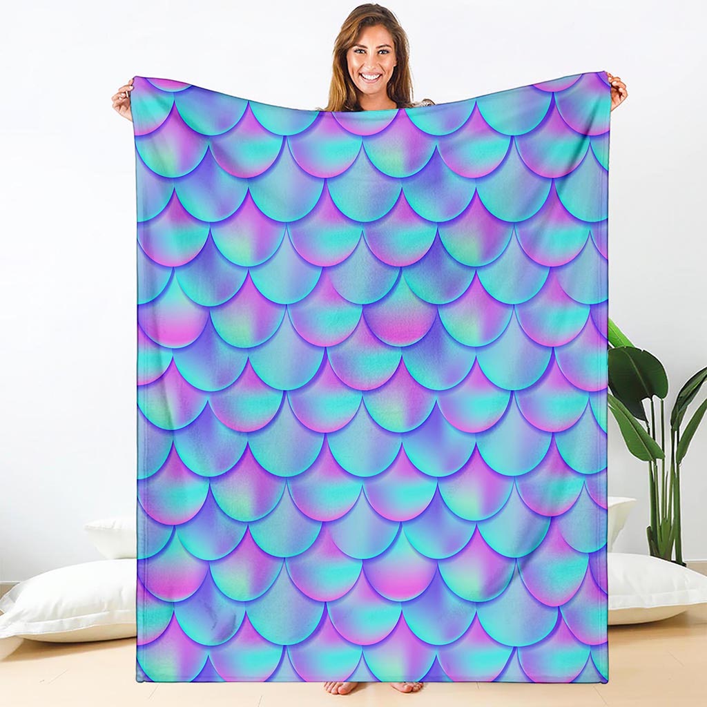 Teal Purple Mermaid Scales Pattern Print Blanket
