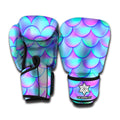 Teal Purple Mermaid Scales Pattern Print Boxing Gloves