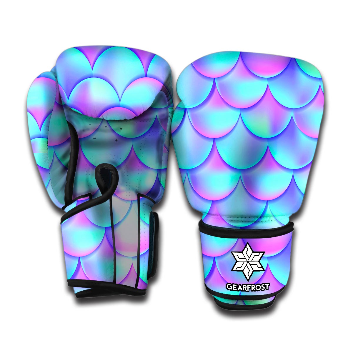 Teal Purple Mermaid Scales Pattern Print Boxing Gloves