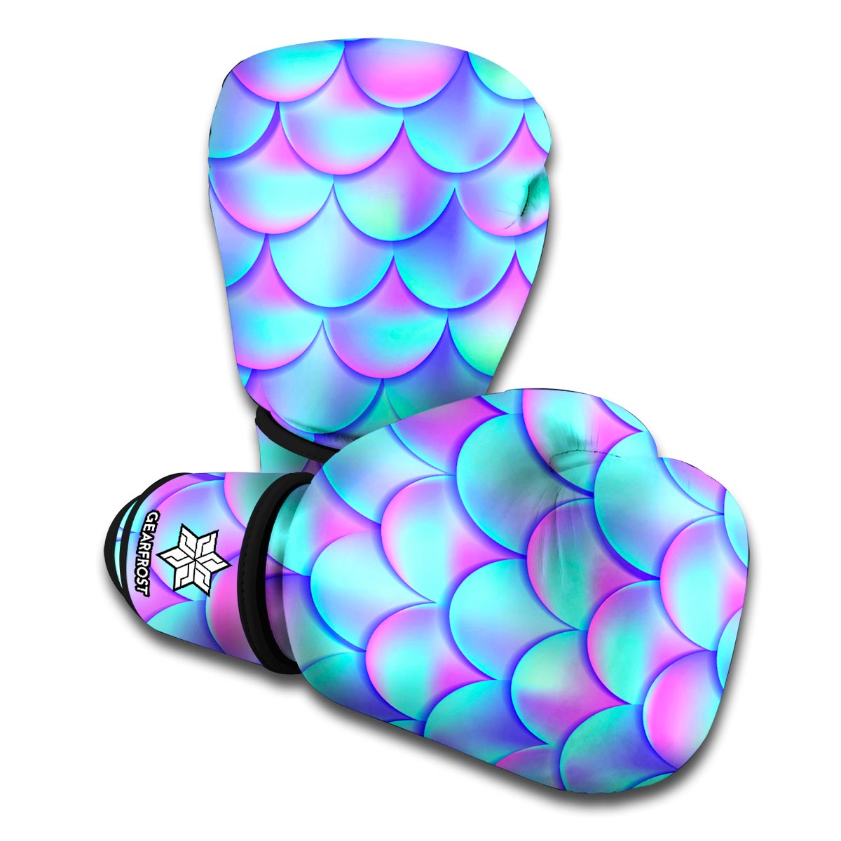 Teal Purple Mermaid Scales Pattern Print Boxing Gloves