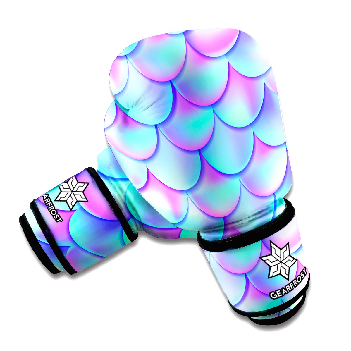 Teal Purple Mermaid Scales Pattern Print Boxing Gloves
