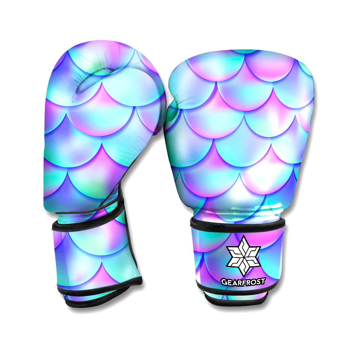 Teal Purple Mermaid Scales Pattern Print Boxing Gloves
