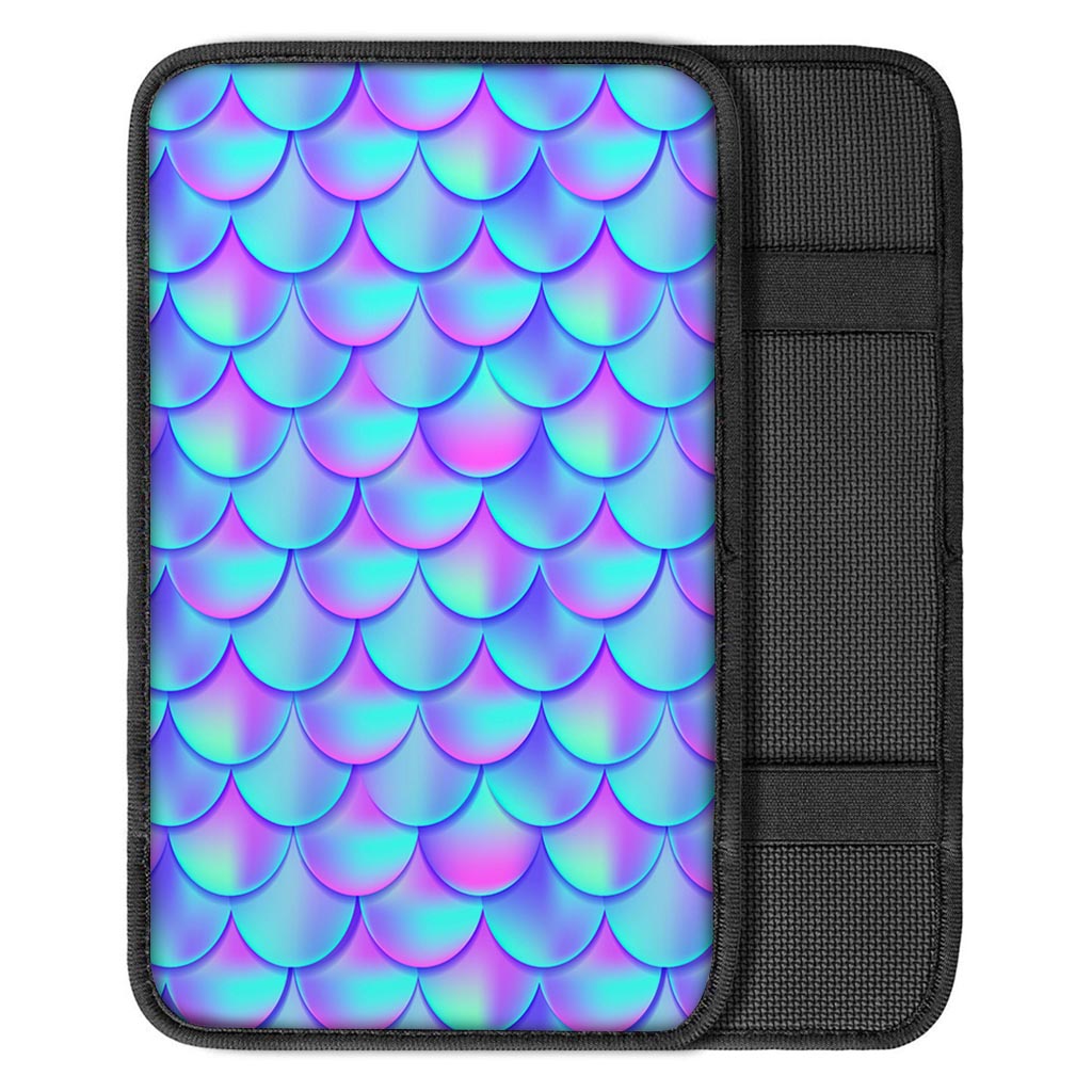 Teal Purple Mermaid Scales Pattern Print Car Center Console Cover