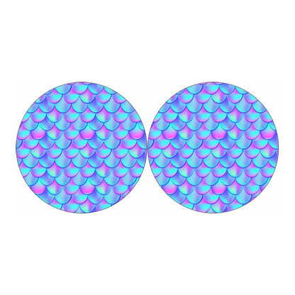 Teal Purple Mermaid Scales Pattern Print Car Coasters