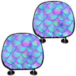 Teal Purple Mermaid Scales Pattern Print Car Headrest Covers