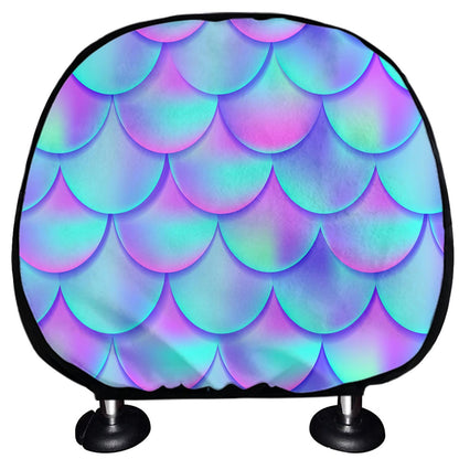 Teal Purple Mermaid Scales Pattern Print Car Headrest Covers