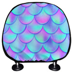 Teal Purple Mermaid Scales Pattern Print Car Headrest Covers