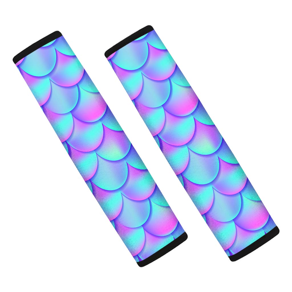 Teal Purple Mermaid Scales Pattern Print Car Seat Belt Covers