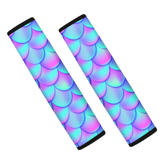 Teal Purple Mermaid Scales Pattern Print Car Seat Belt Covers