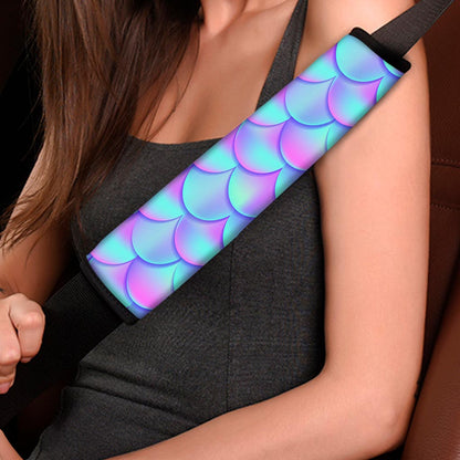 Teal Purple Mermaid Scales Pattern Print Car Seat Belt Covers