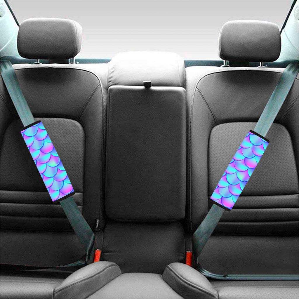 Teal Purple Mermaid Scales Pattern Print Car Seat Belt Covers