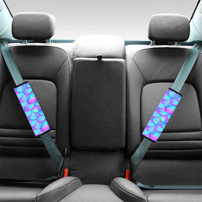 Teal Purple Mermaid Scales Pattern Print Car Seat Belt Covers