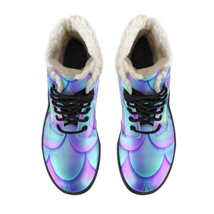 Teal Purple Mermaid Scales Pattern Print Comfy Boots GearFrost