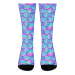 Teal Purple Mermaid Scales Pattern Print Crew Socks