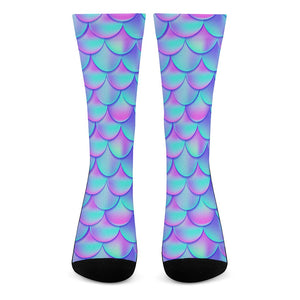 Teal Purple Mermaid Scales Pattern Print Crew Socks