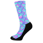 Teal Purple Mermaid Scales Pattern Print Crew Socks