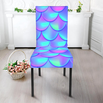 Teal Purple Mermaid Scales Pattern Print Dining Chair Slipcover