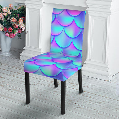 Teal Purple Mermaid Scales Pattern Print Dining Chair Slipcover