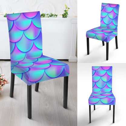 Teal Purple Mermaid Scales Pattern Print Dining Chair Slipcover
