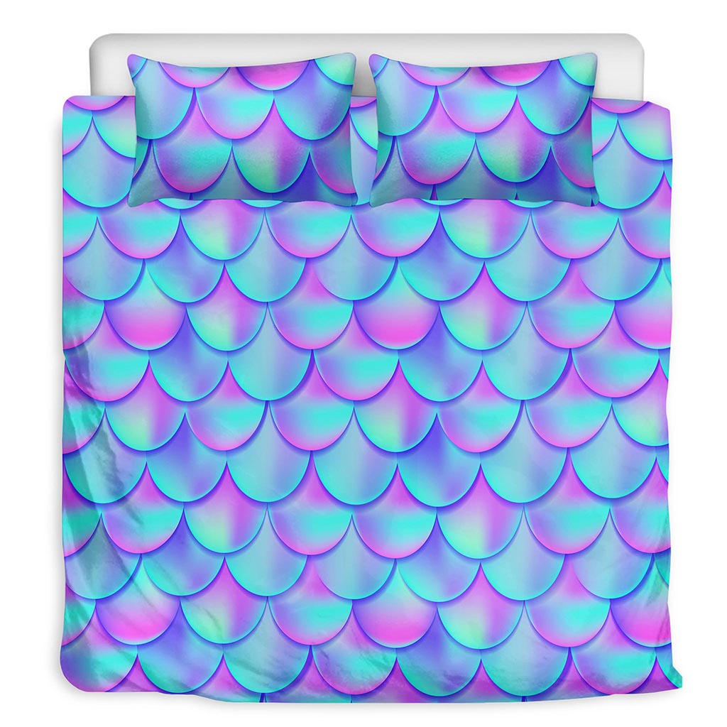 Teal Purple Mermaid Scales Pattern Print Duvet Cover Bedding Set