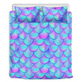 Teal Purple Mermaid Scales Pattern Print Duvet Cover Bedding Set