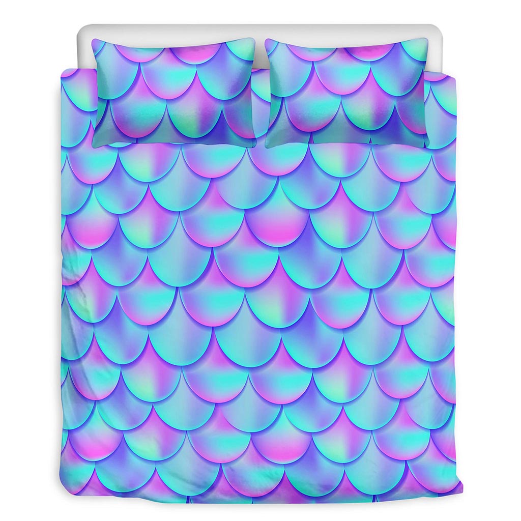 Teal Purple Mermaid Scales Pattern Print Duvet Cover Bedding Set