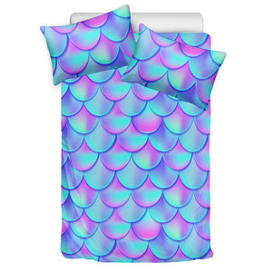 Teal Purple Mermaid Scales Pattern Print Duvet Cover Bedding Set