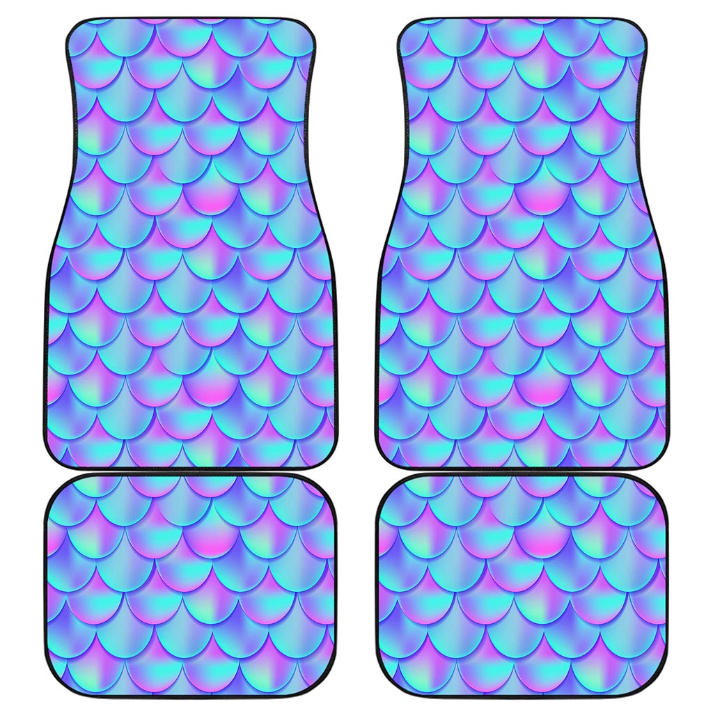 Teal Purple Mermaid Scales Pattern Print Front and Back Car Floor Mats