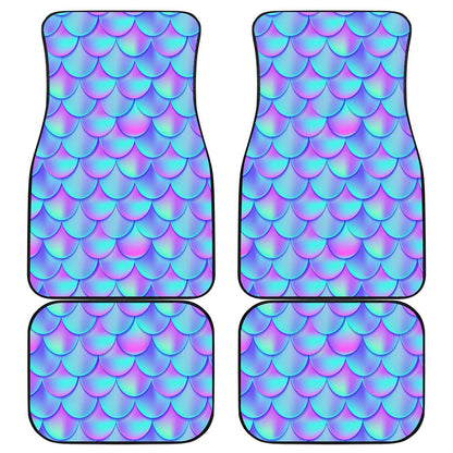 Teal Purple Mermaid Scales Pattern Print Front and Back Car Floor Mats