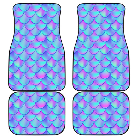 Teal Purple Mermaid Scales Pattern Print Front and Back Car Floor Mats