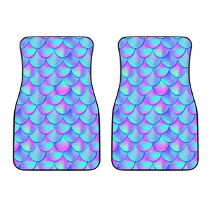 Teal Purple Mermaid Scales Pattern Print Front Car Floor Mats