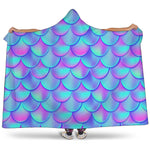 Teal Purple Mermaid Scales Pattern Print Hooded Blanket