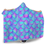 Teal Purple Mermaid Scales Pattern Print Hooded Blanket