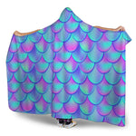 Teal Purple Mermaid Scales Pattern Print Hooded Blanket